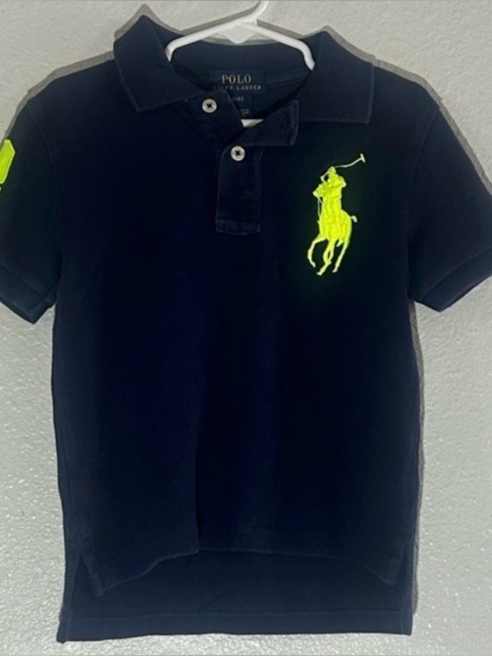 Boys Polo Ralph Lauren 4T Navy Neon Yellow Big Pony Polo